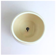 Load image into Gallery viewer, Top-down view of a round ceramic planter pot with a cream-colored interior and a white exterior rim, shown on a plain white background.
