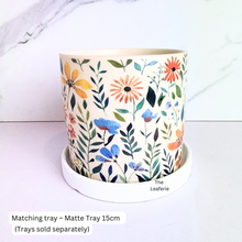 Load image into Gallery viewer, Decorative pot with floral pattern on a white backgroundThe Leaferie Elowen floral ceramic pot
