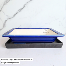 Load image into Gallery viewer, The Leaferie Bonsai Tally 8 rectangular ceramic blue pot.
