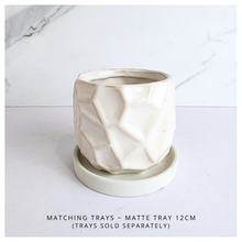 Load image into Gallery viewer, White ceramic planter with matching tray on a light gray background
