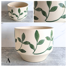 Load image into Gallery viewer, Theo Ceramic pot with green leaf patterns .The Leaferie
