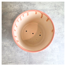 Load image into Gallery viewer, Kael Pink textured plant pot on a marble surface with 'LEAFAERIE' branding.
