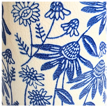 Load image into Gallery viewer, Boreal Ceramic planter with blue floral pattern on a light gray background, featuring the brand 'LEAFAERIE'.

