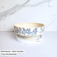 Load image into Gallery viewer, The Leaferie Brighton Shallow Flowerpot. blue and white colour
