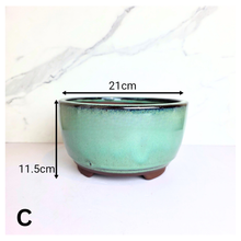 Load image into Gallery viewer, Teal ceramic bonsai pot with 'Bonsai 88' text on a white background, featuring the Leaferie brand.
