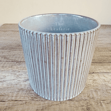 Load image into Gallery viewer, The Leaferie Marceau blue stripe ceramic planter. front view
