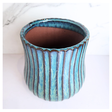 Load image into Gallery viewer, The Leaferie Auree blue ceramic pot.
