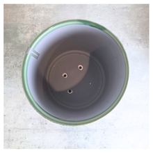 Load image into Gallery viewer, Perla Green patterned ceramic pot on a marble surface with 'LEAFERIE' 
