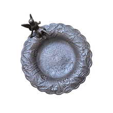 Load image into Gallery viewer, Cast Iron bird bath with a fairy figure on a white background, featuring the Leaferie brand.
