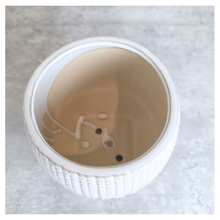 Load image into Gallery viewer, Emery ceramic planter on a gray surface with 'LEAFERIE' branding.
