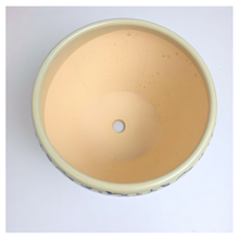 Load image into Gallery viewer, Aveline Ceramic planter with blue floral pattern on a gray background, featuring the Leaferie brand.
