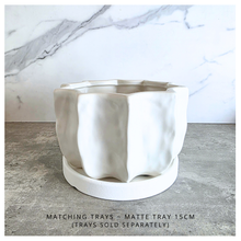 Load image into Gallery viewer, Cress White ceramic planter on a gray surface with 'LEAFAERIE' 
