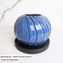 Load image into Gallery viewer, The Leaferie Moreno blue round pot. 2 sizes ceramic pot
