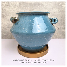 Load image into Gallery viewer, Koji Leafeire signature Blue ceramic pot with handles. Ceramic material
