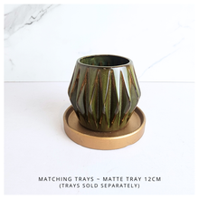 Load image into Gallery viewer, Leaferie Virelle ceramic pot with geometric pattern on a white background, featuring the brand &#39;LEAFAERIE&#39;.
