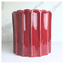 Load image into Gallery viewer, Solara red ribbed ceramic planter with 'LEAFERIE' flowerpot
