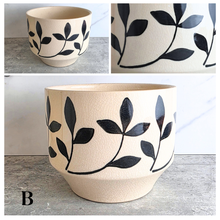 Load image into Gallery viewer, Theo Ceramic pot with green leaf patterns .The Leaferie
