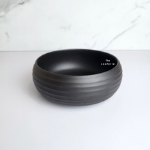 Load image into Gallery viewer, The Leaferie Lilou shallow pot. 2 designs black ceramic pot.
