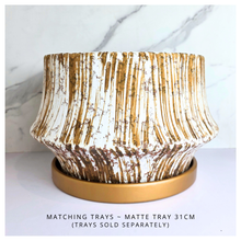 Load image into Gallery viewer, Alba big Ceramic planter with textured design on a marble background, featuring the brand &#39;LEAFERIE&#39;.
