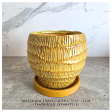Load image into Gallery viewer, Prairie Gold textured planter on a gray surface with 'LEAFERIE' 
