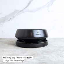 Load image into Gallery viewer, The Leaferie Xelene shallow white and black colour ceramic pot.
