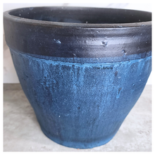 Load image into Gallery viewer, Blue ceramic pot with a textured surface on a white background
