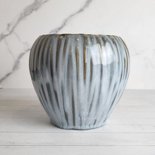 Load image into Gallery viewer, The Leaferie Serge plant pot. ceramic blue pot. front view
