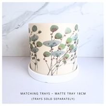 Load image into Gallery viewer, Decorative cylindrical pot with plant design on a white background
