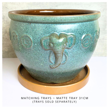 Load image into Gallery viewer, Arden Teal ceramic pot with elephant design on a light gray background,  LEAFERIE . fish bowl . no drainage
