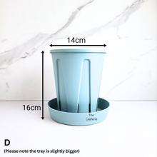 Load image into Gallery viewer, Light blue planter with dimensions on a white background
