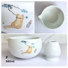 Load image into Gallery viewer, Collage of ceramic matcha sets with various designs and a Leaferie logo.
