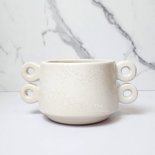 Load image into Gallery viewer, The Leaferie Aki Plant pot ceramic white pot with 4 handles. front view close up
