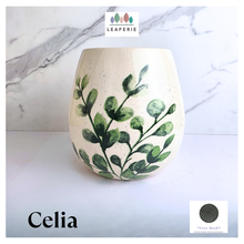 Load image into Gallery viewer, celia green leaf design flowerpot featuring the brand 'LEAFERIE'.
