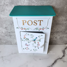 Load image into Gallery viewer, Clodagh letter box / metal post box . front view. close up
