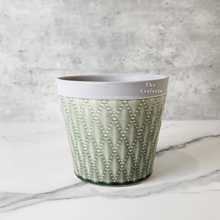 Load image into Gallery viewer, The Leaferie Emilia Plant pot . green ceramic . front view . close up
