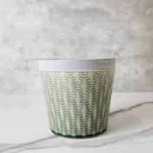 Load image into Gallery viewer, The Leaferie Emilia Plant pot . green ceramic . front view. close up
