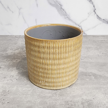 Load image into Gallery viewer, The Leaferie Iria yellow planter. ceramic material . front view
