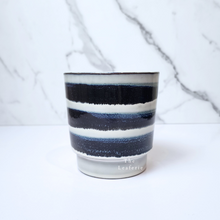 Load image into Gallery viewer, The Leaferie Makoto plant pot. blue stripes ceramic planter . Front view
