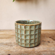 Load image into Gallery viewer, The Leaferie Creidna green ceramic plant pot. front view
