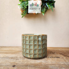 Load image into Gallery viewer, The Leaferie Creidna green ceramic plant pot. front view
