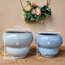 Load image into Gallery viewer, The Leaferie Cedric ceramic pot. 2 designs . front view. size
