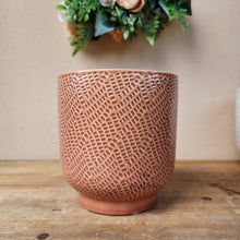 Load image into Gallery viewer, The Leaferie Bronagh Plant pot. ceramic white and orange pot . front view of design B
