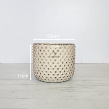 Load image into Gallery viewer, The Leaferie Eluon planter. cream ceramic pot. front view and size
