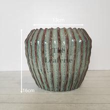 Load image into Gallery viewer, The Leaferie Brise plant pot . green ceramic pot . front view. size
