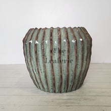Load image into Gallery viewer, The Leaferie Brise plant pot . green ceramic pot . front view
