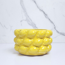 Load image into Gallery viewer, The Leaferie Lemon plant pot . yellow colour . ceramic planter . front view
