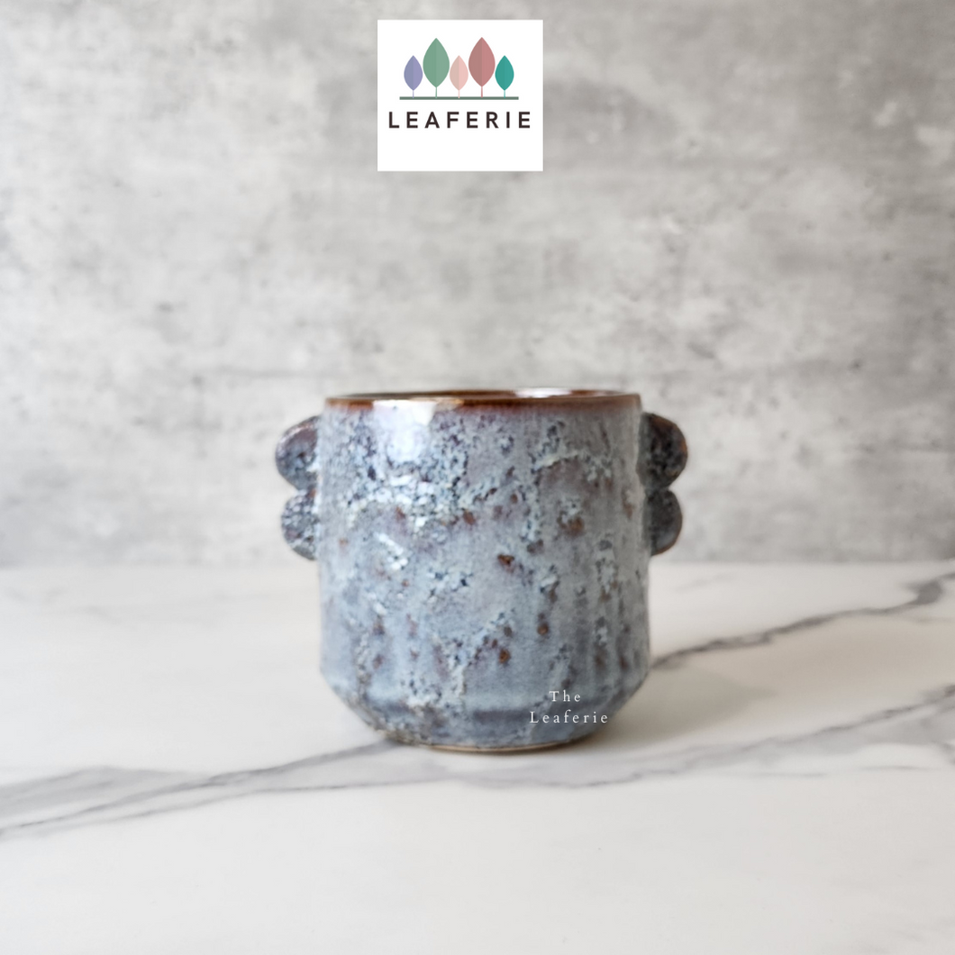 The Leaferie Wilda blue ceramic pot . front view
