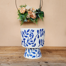 Load image into Gallery viewer, The Leaferie Liban plant pot . blue and white vase. front view
