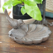 Load image into Gallery viewer, The Leaferie Barry Cast Iron bird tray. close up . left view
