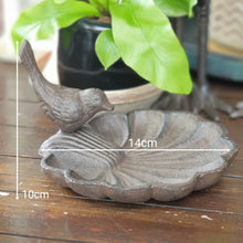 Load image into Gallery viewer, The Leaferie Barry Cast Iron bird tray. close up. measurement
